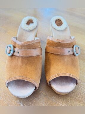 UGG Women's Chestnut Suede Open-Toe Shearling Mules